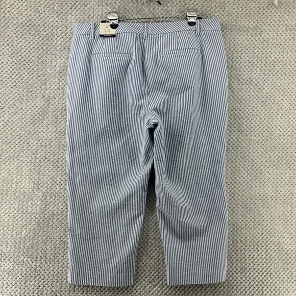 Talbots Pants Womens 14 White Blue Striped Textured Skimmer Mid Rise Capri New - Picture 6 of 15